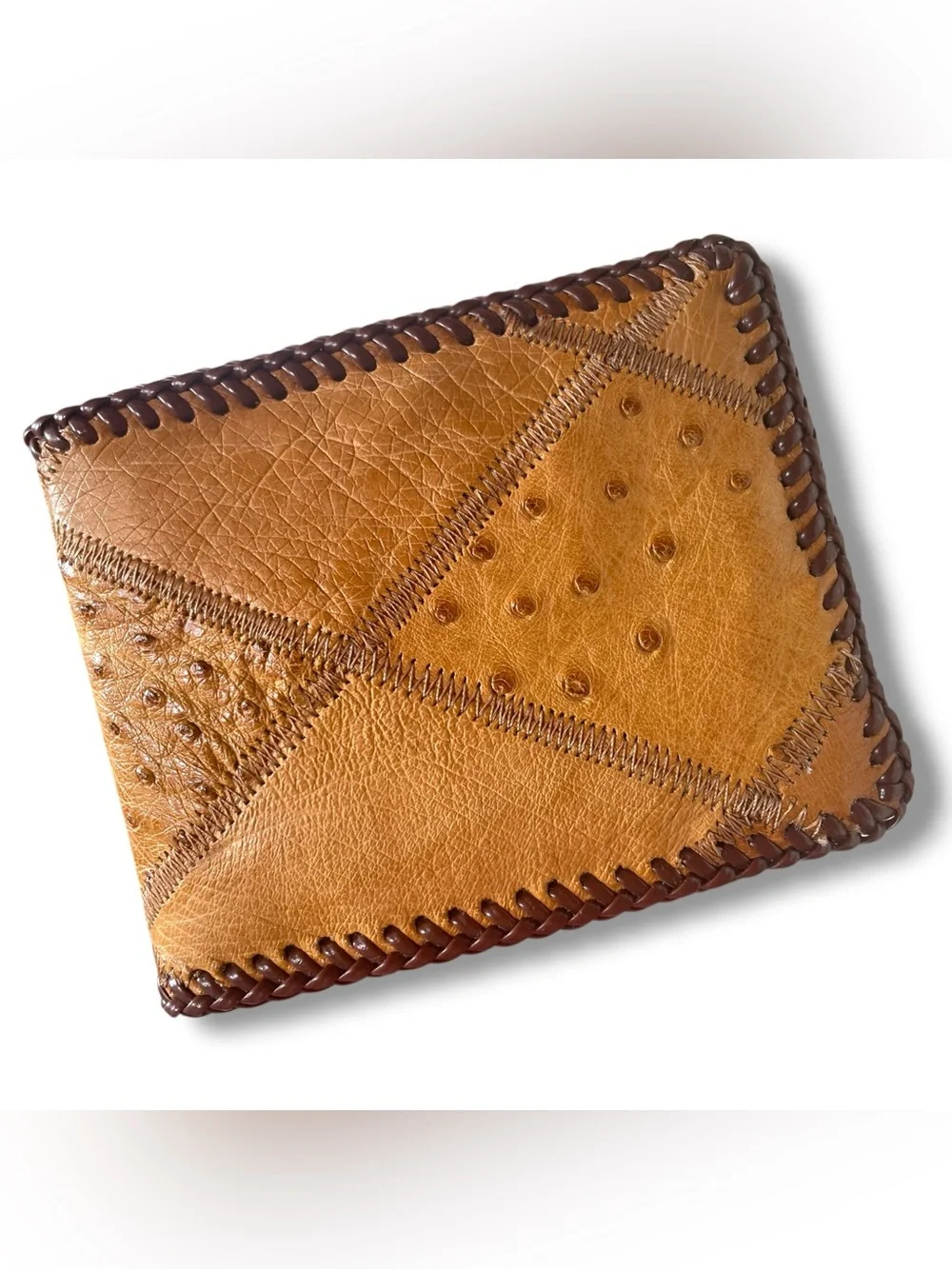 Artisan Slim Leather Multi-textured Diamond Patch Designed Brown Wallet Bi-Fold